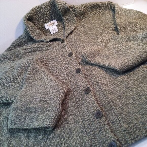 Vintage 80s Talbots Cardigan Sweater Lady-L Wool Scallop Shawl-Collar Olive - Picture 7 of 9